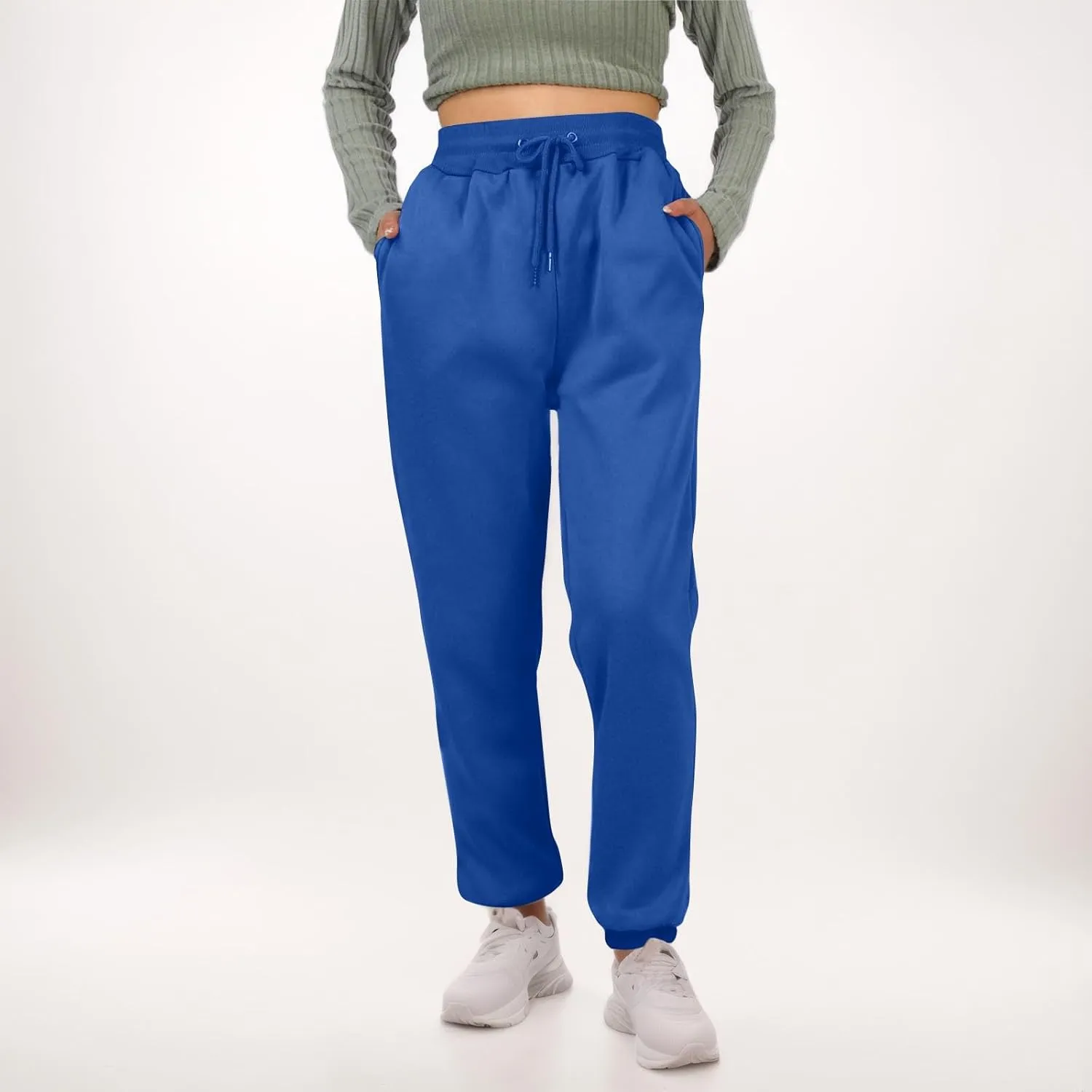 Fleece Sweat Pants for Womens Joggers with Pockets Comfy Elastic High Waisted Y2k Lounge Athletic Workout Pants