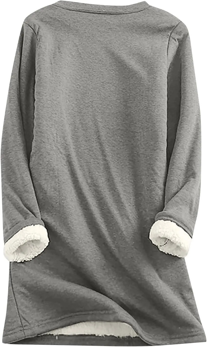 Fleece Sweatshirts for Women Sherpa Lined Fuzzy Soft Funny Sayings Tee Pullover Round Neck Thermal Cute Loungewear