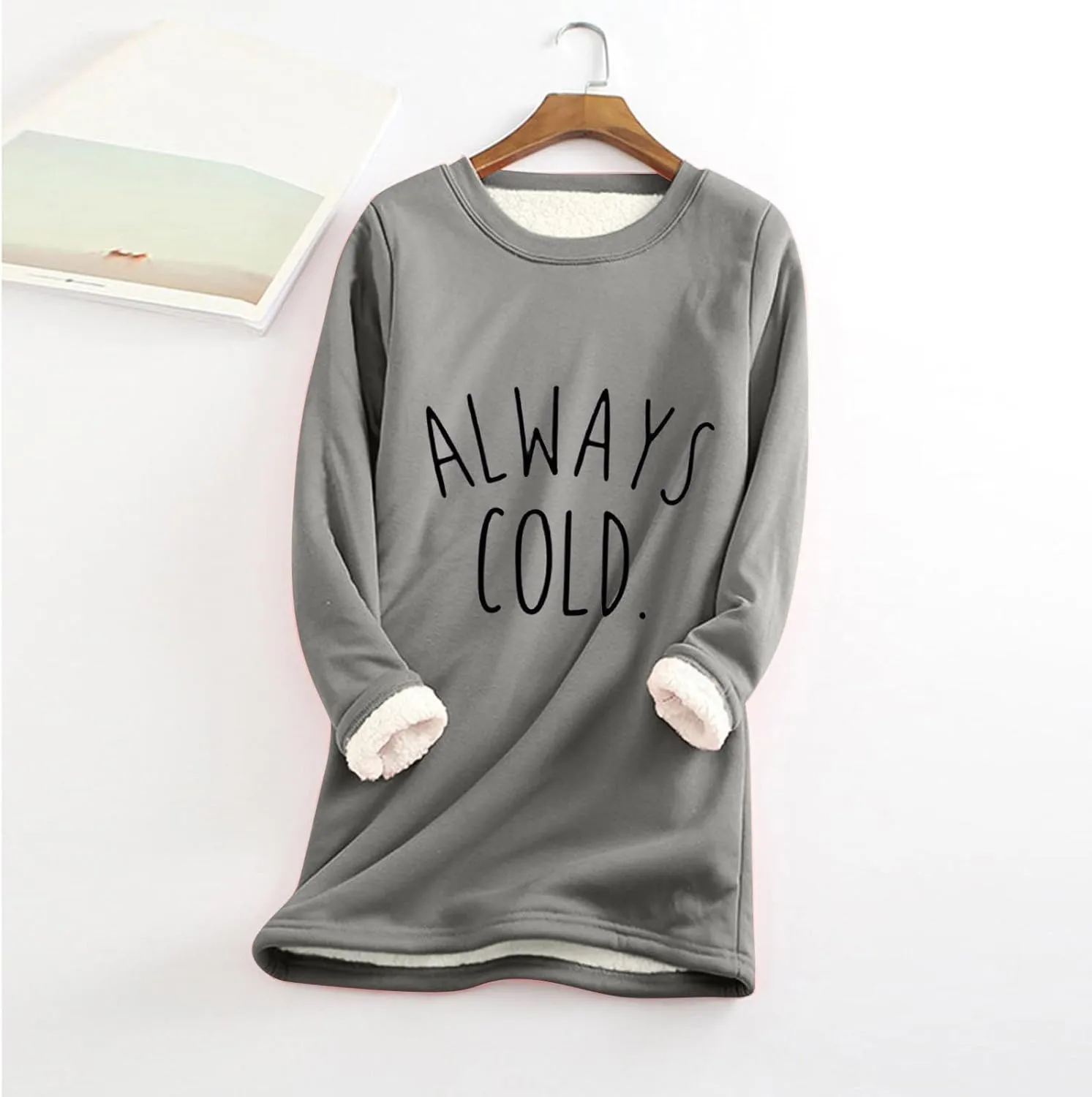 Fleece Sweatshirts for Women Sherpa Lined Fuzzy Soft Funny Sayings Tee Pullover Round Neck Thermal Cute Loungewear