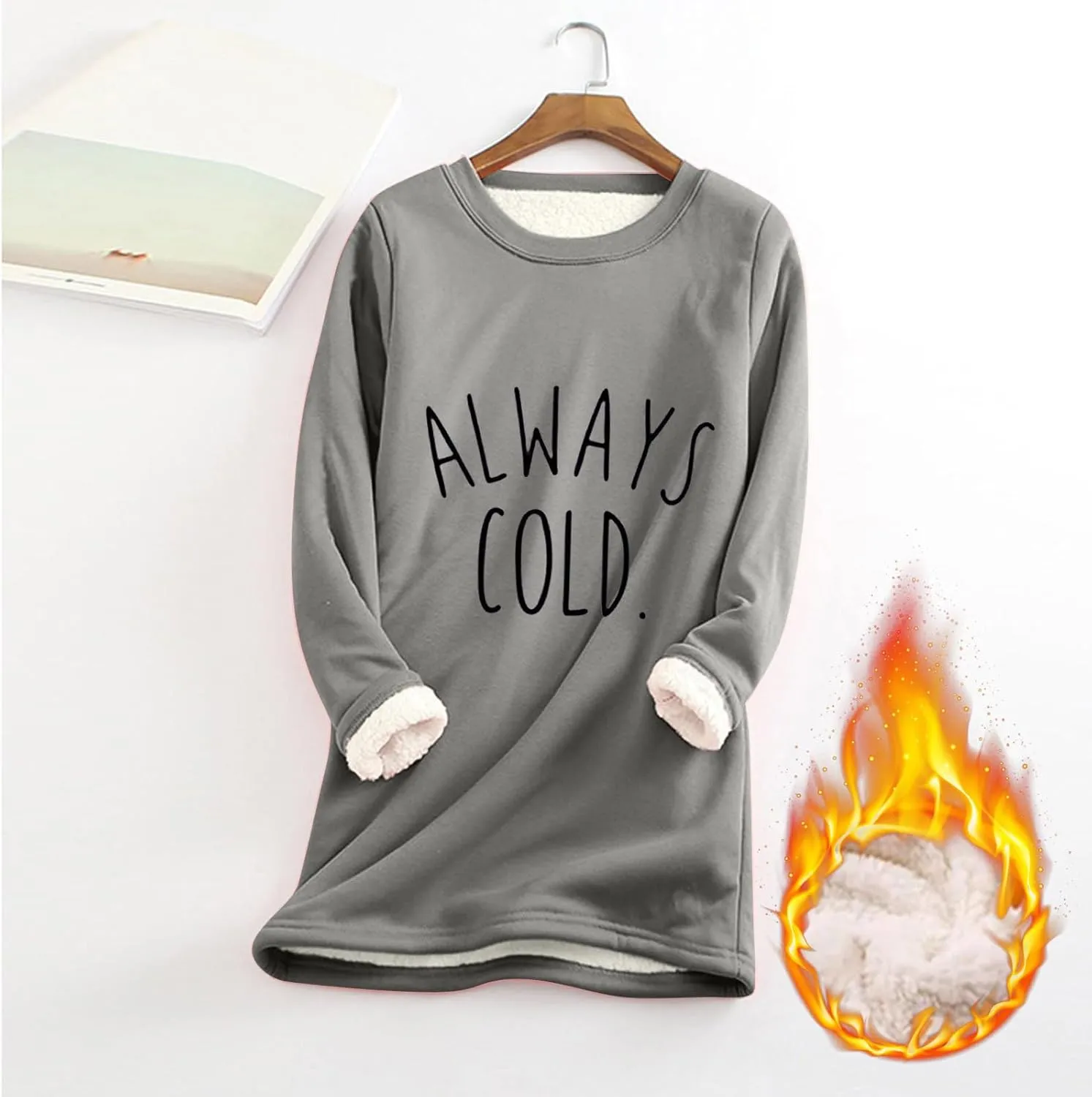 Fleece Sweatshirts for Women Sherpa Lined Fuzzy Soft Funny Sayings Tee Pullover Round Neck Thermal Cute Loungewear