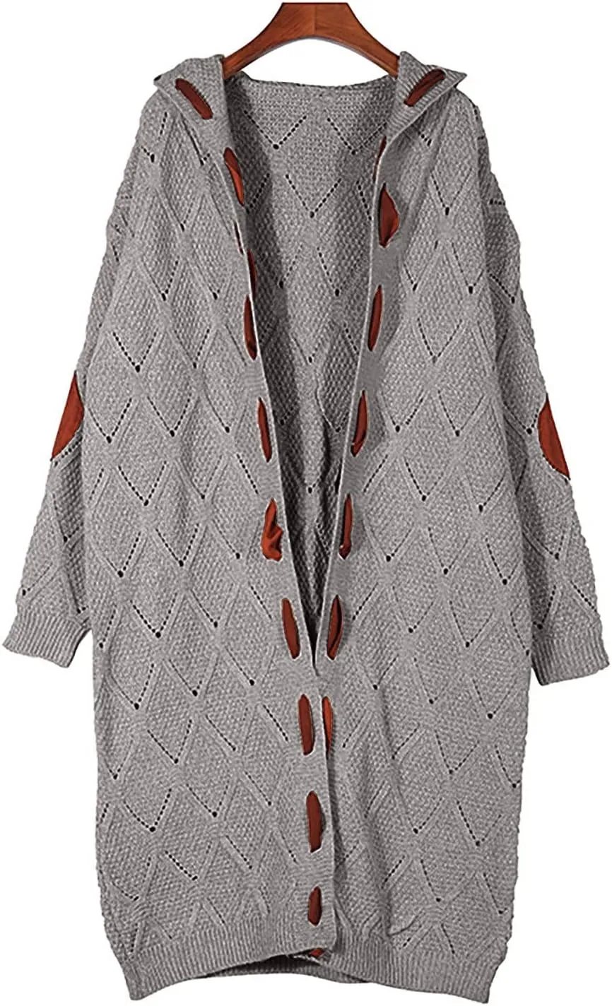 FMCHICO Long Sleeve Cable Knit Long Cardigan for Women Fall Winter Open Front Sweaters