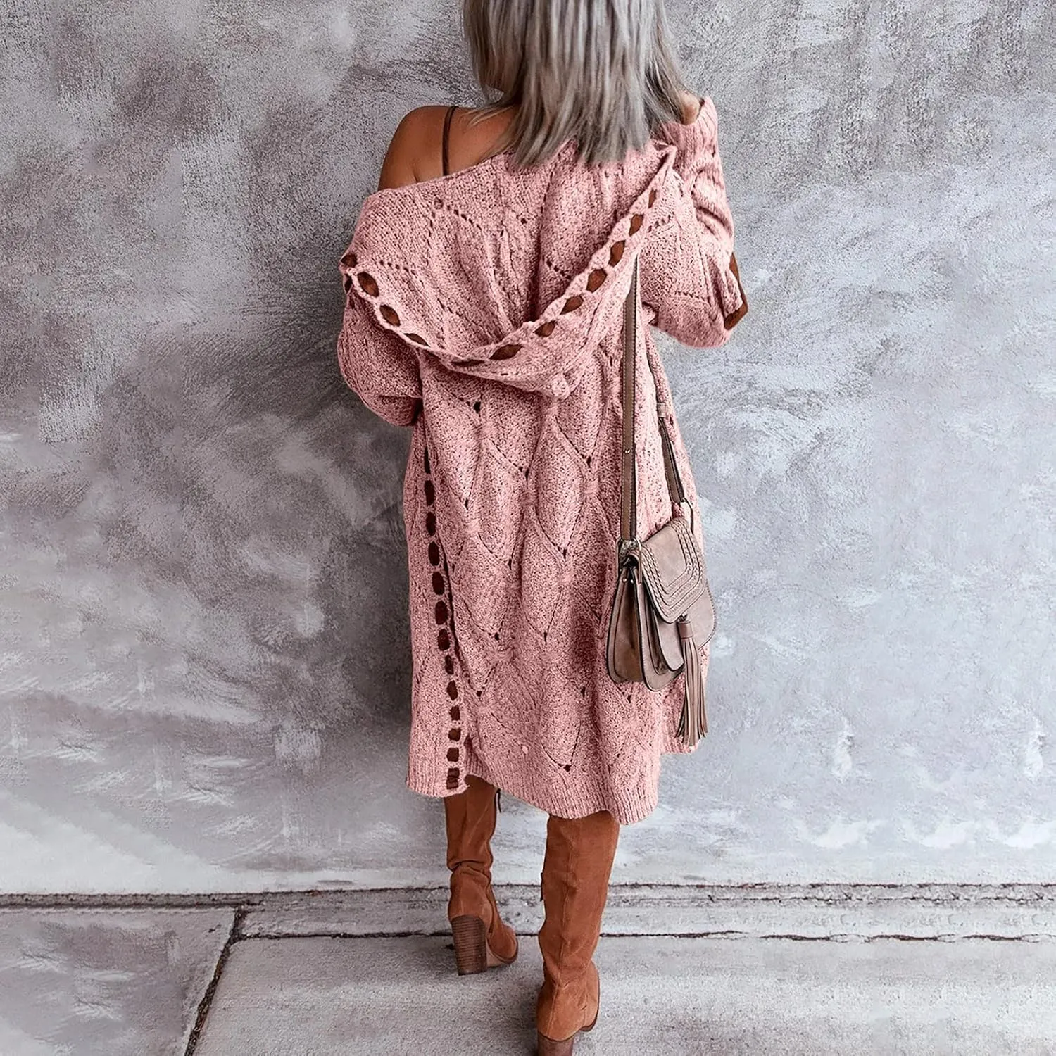 FMCHICO Long Sleeve Cable Knit Long Cardigan for Women Fall Winter Open Front Sweaters