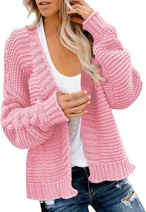 FMCHICO Long Sleeve Cable Knit Long Cardigan for Women Fall Winter Open Front Sweaters