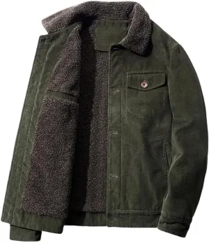 FMCHICO Men's Corduroy Jacket Fleece Sherpa Lined Winter Coats Warm Jacket Winter Thick Thermal Cargo Coat