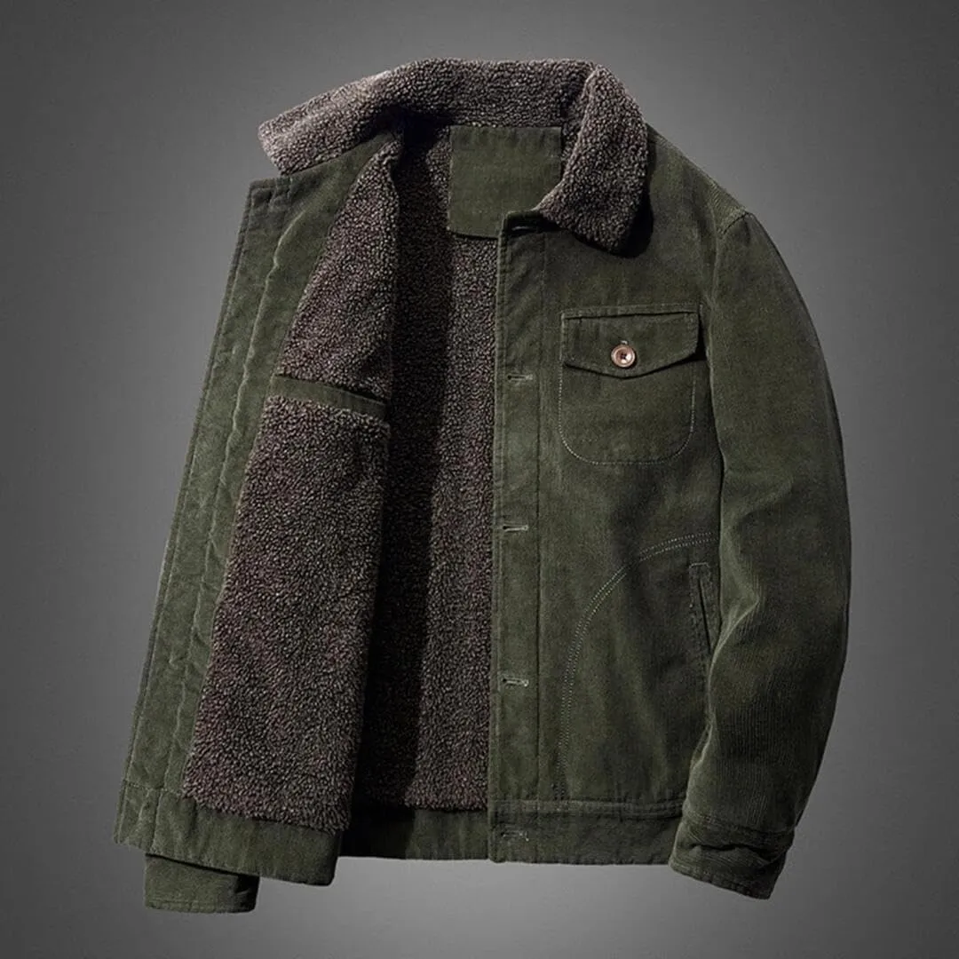 FMCHICO Men's Corduroy Jacket Fleece Sherpa Lined Winter Coats Warm Jacket Winter Thick Thermal Cargo Coat