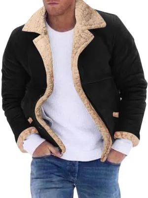 FMCHICO Mens Faux Suede Jacket Sherpa Lined Outwear Coat Casual Overcoat with Pockets