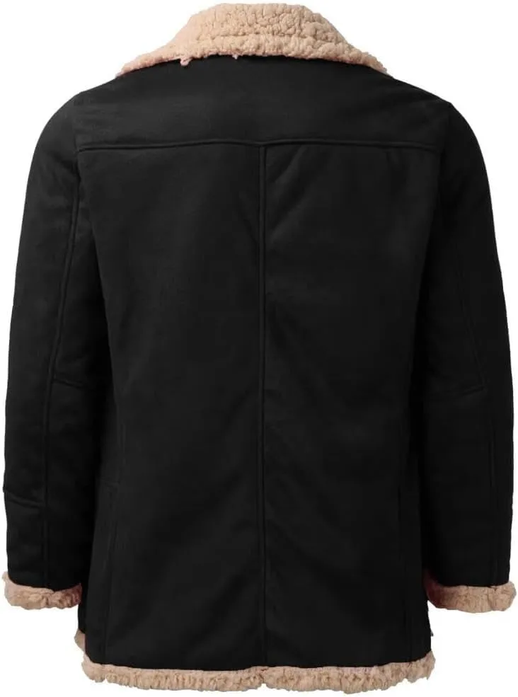 FMCHICO Mens Faux Suede Jacket Sherpa Lined Outwear Coat Casual Overcoat with Pockets