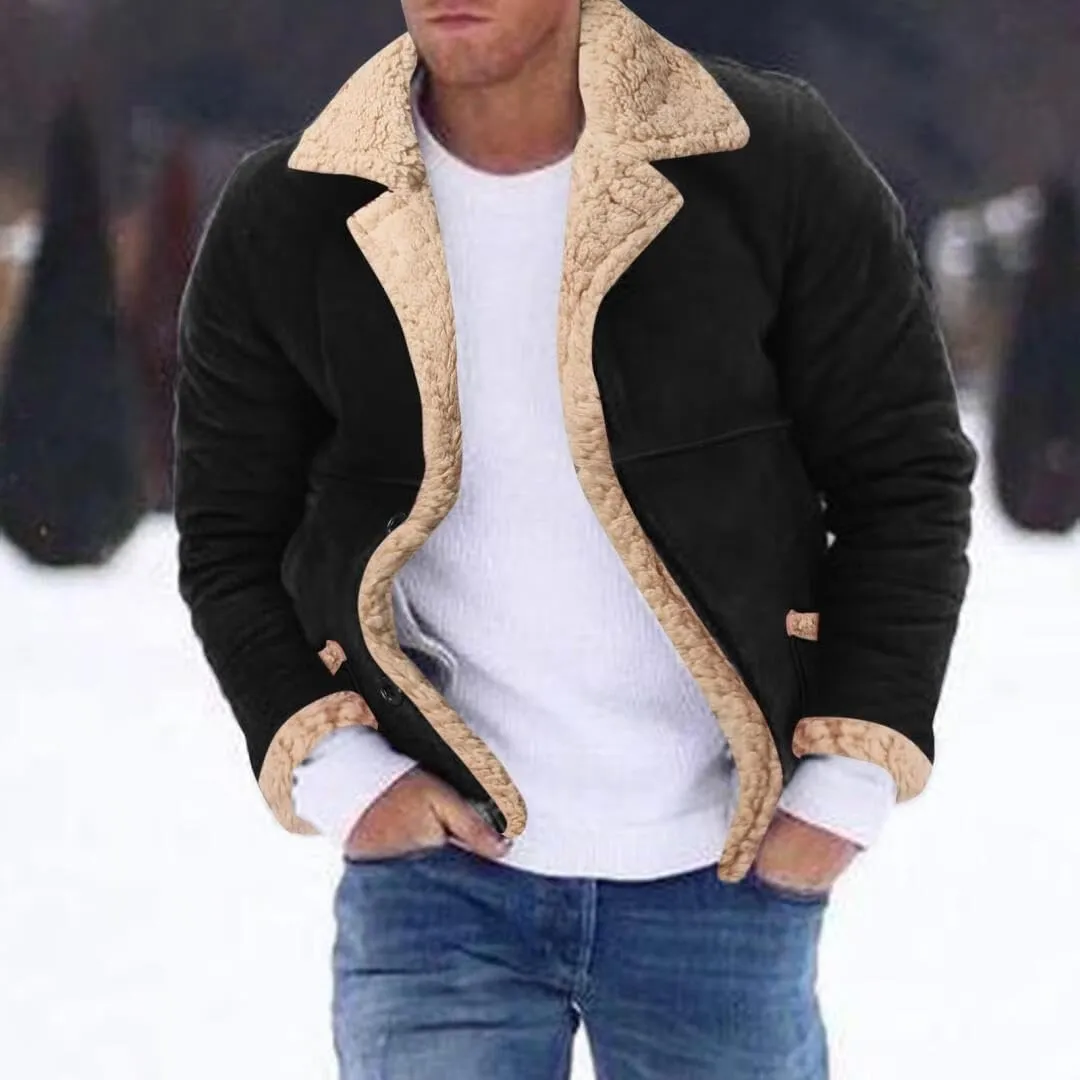 FMCHICO Mens Faux Suede Jacket Sherpa Lined Outwear Coat Casual Overcoat with Pockets