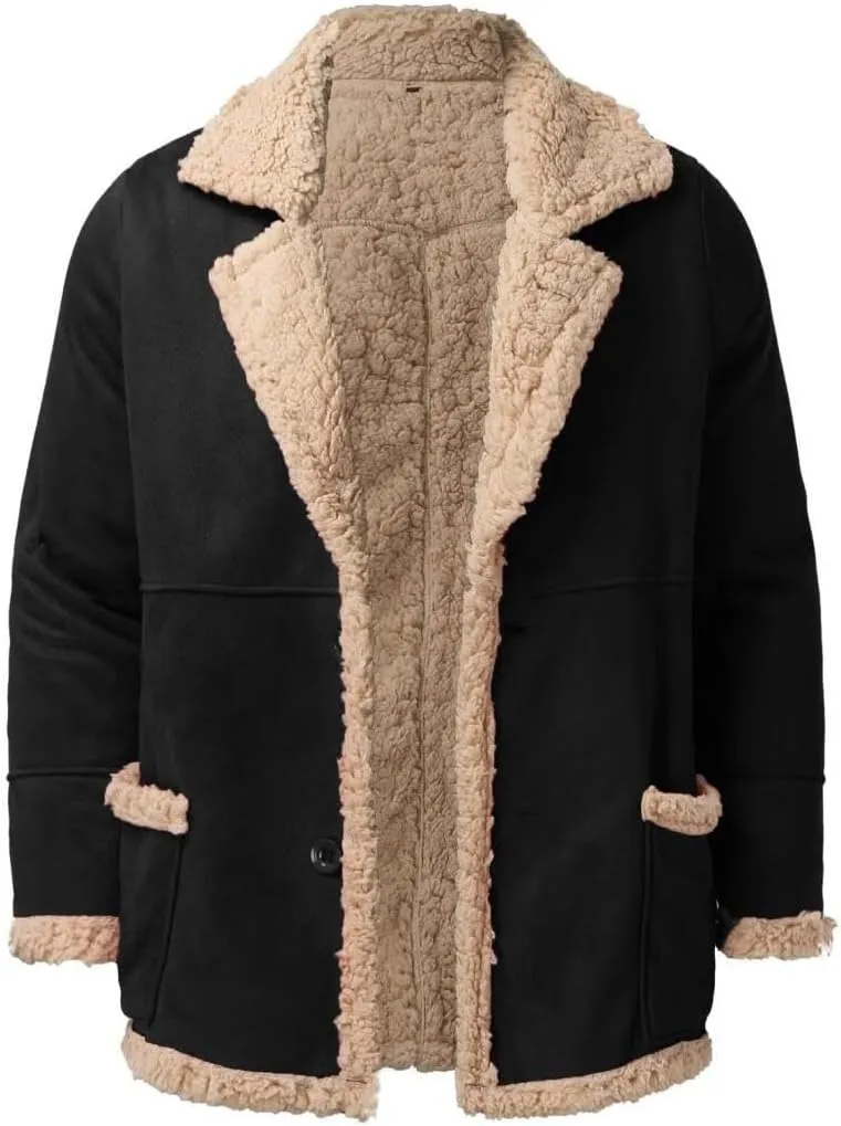 FMCHICO Mens Faux Suede Jacket Sherpa Lined Outwear Coat Casual Overcoat with Pockets