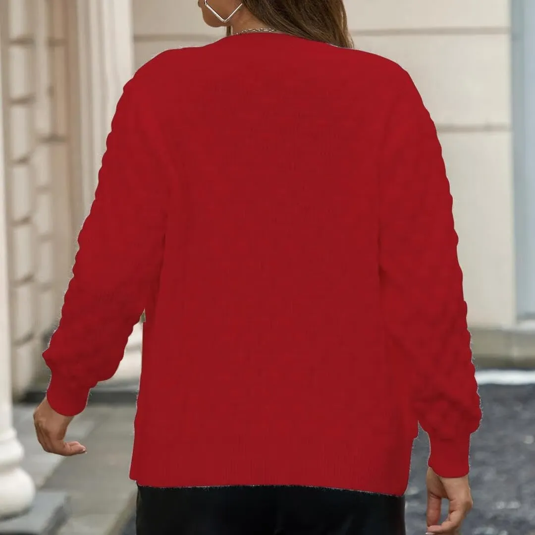 FMCHICO Women's 2024 Fashion Casual Open Front Long Sleeve Chunky Knit Cardigans Sweaters Outerwear Coats