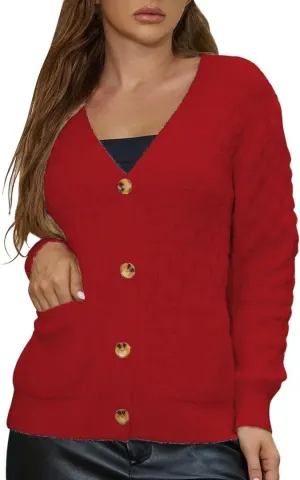 FMCHICO Women's 2024 Fashion Casual Open Front Long Sleeve Chunky Knit Cardigans Sweaters Outerwear Coats