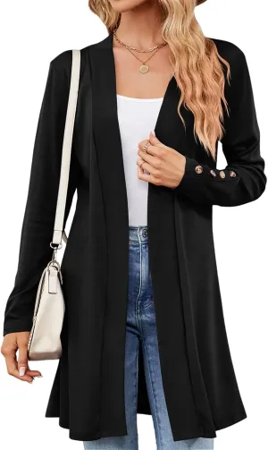 FMCHICO Women's Lightweight Open Front Cardigans Long Sleeve Casual Soft Drape Fall Cardigan