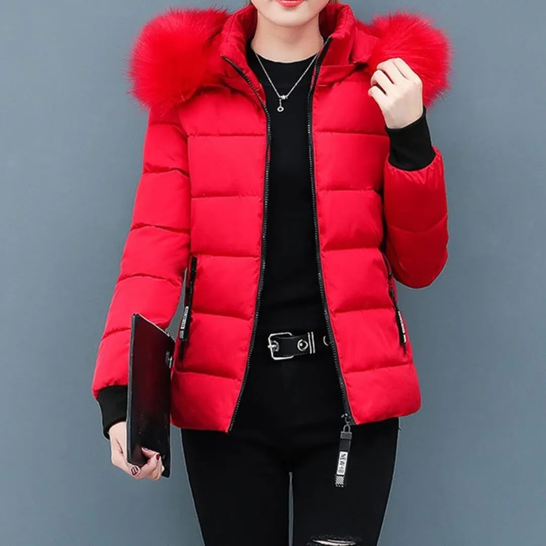 FMCHICO Women's Winter Puffer Coat Thicken Down Jacket Waterproof Faux Fur Detachable Hooded Parka