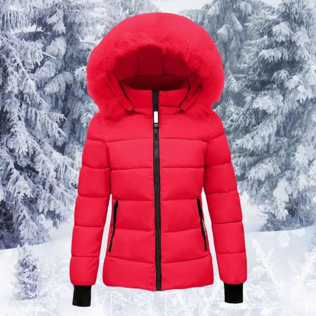 FMCHICO Women's Winter Puffer Coat Thicken Down Jacket Waterproof Faux Fur Detachable Hooded Parka