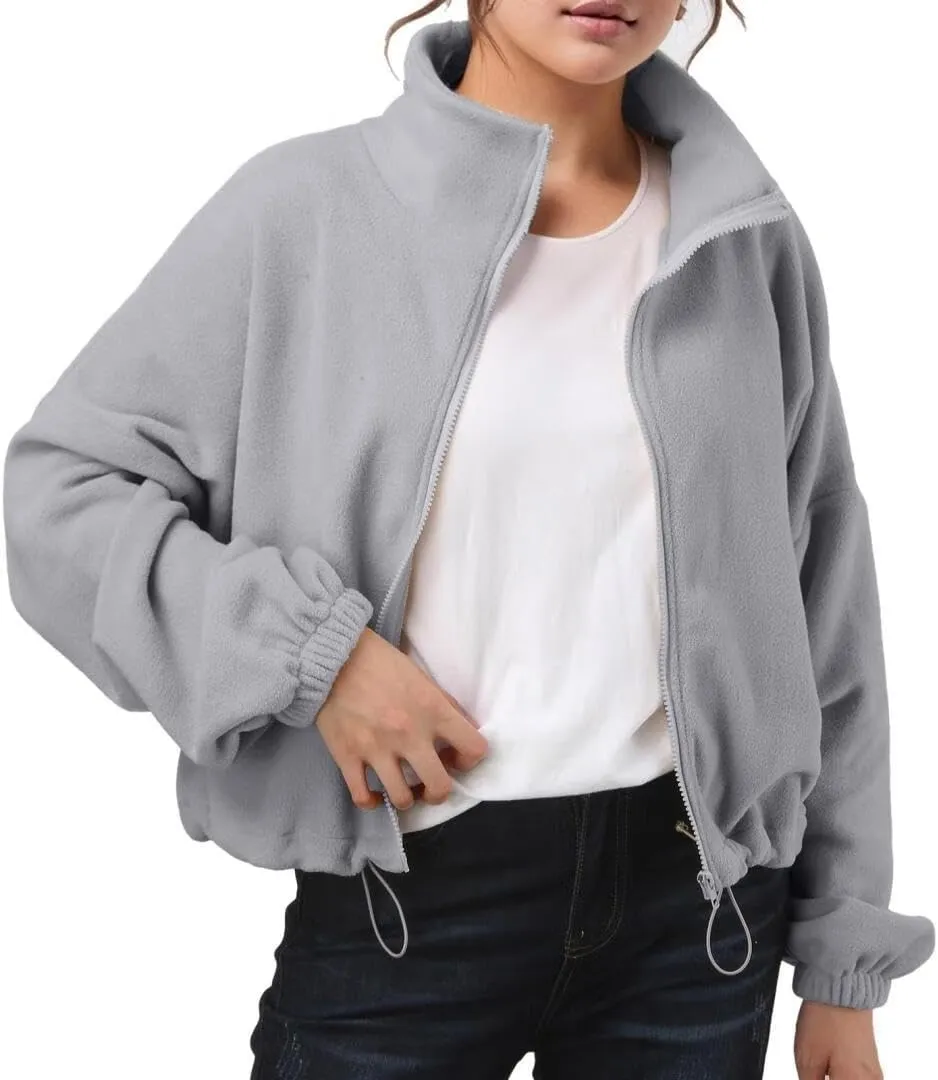 FMCHICO Womens Zip Up Zip Oversized Sweatshirts Cropped Dtratring Fall Fashion Outfits