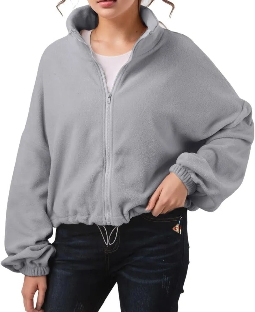 FMCHICO Womens Zip Up Zip Oversized Sweatshirts Cropped Dtratring Fall Fashion Outfits