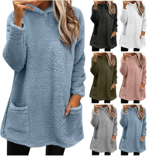 Fuzzy Fleece Hoodies For Women Cozy Warm Sherpa Hooded Pullover Tops Oversized Loose Soft Sweatshirt Loungewear