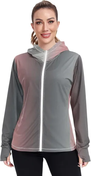 GAIGEO Blue Flowers Leaves White Women Jacket UPF 50  Uv Clothing for Women Sun Protection Cooling Fabric, Thumb Holes, XXL