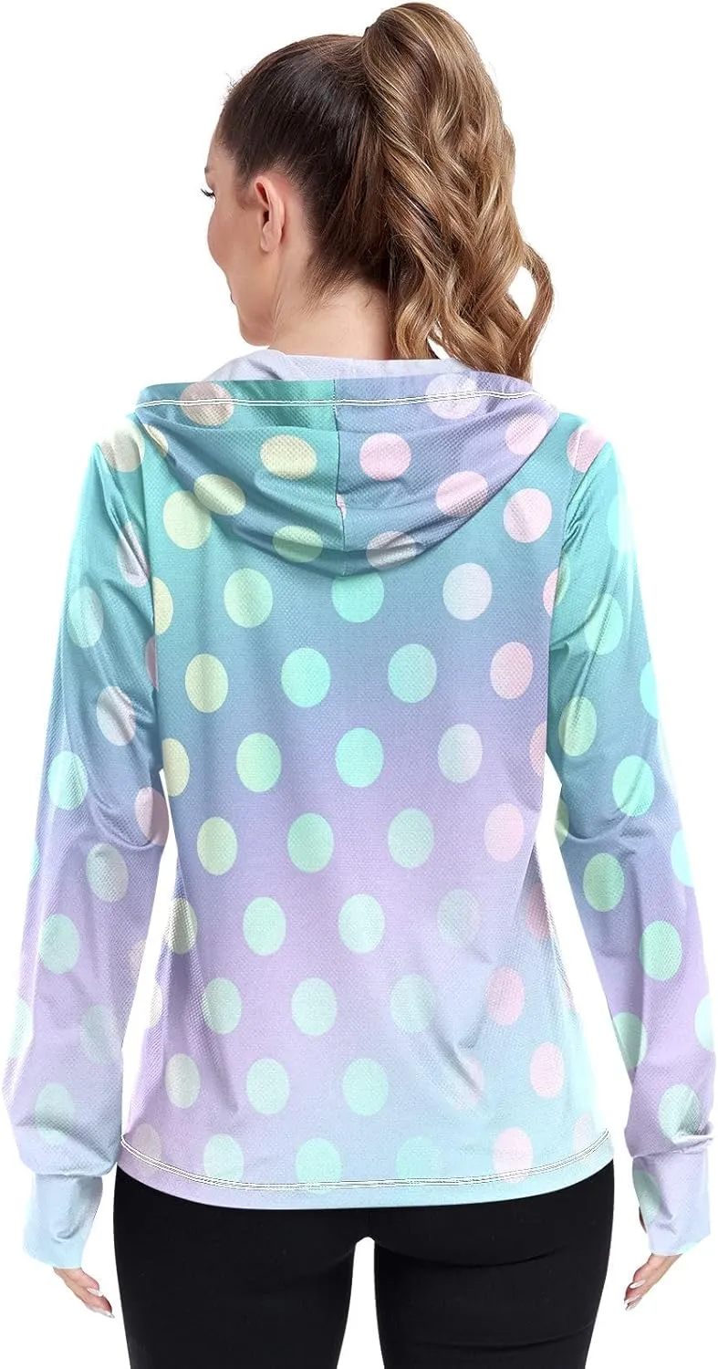 GAIGEO Blue Flowers Leaves White Women Jacket UPF 50  Uv Clothing for Women Sun Protection Cooling Fabric, Thumb Holes, XXL