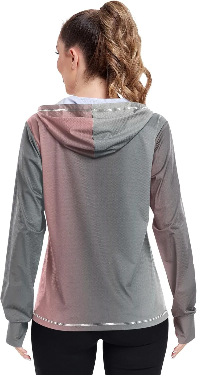 GAIGEO Blue Flowers Leaves White Women Jacket UPF 50  Uv Clothing for Women Sun Protection Cooling Fabric, Thumb Holes, XXL