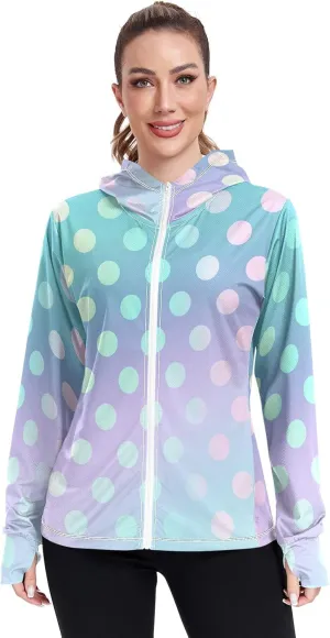 GAIGEO Blue Flowers Leaves White Women Jacket UPF 50  Uv Clothing for Women Sun Protection Cooling Fabric, Thumb Holes, XXL