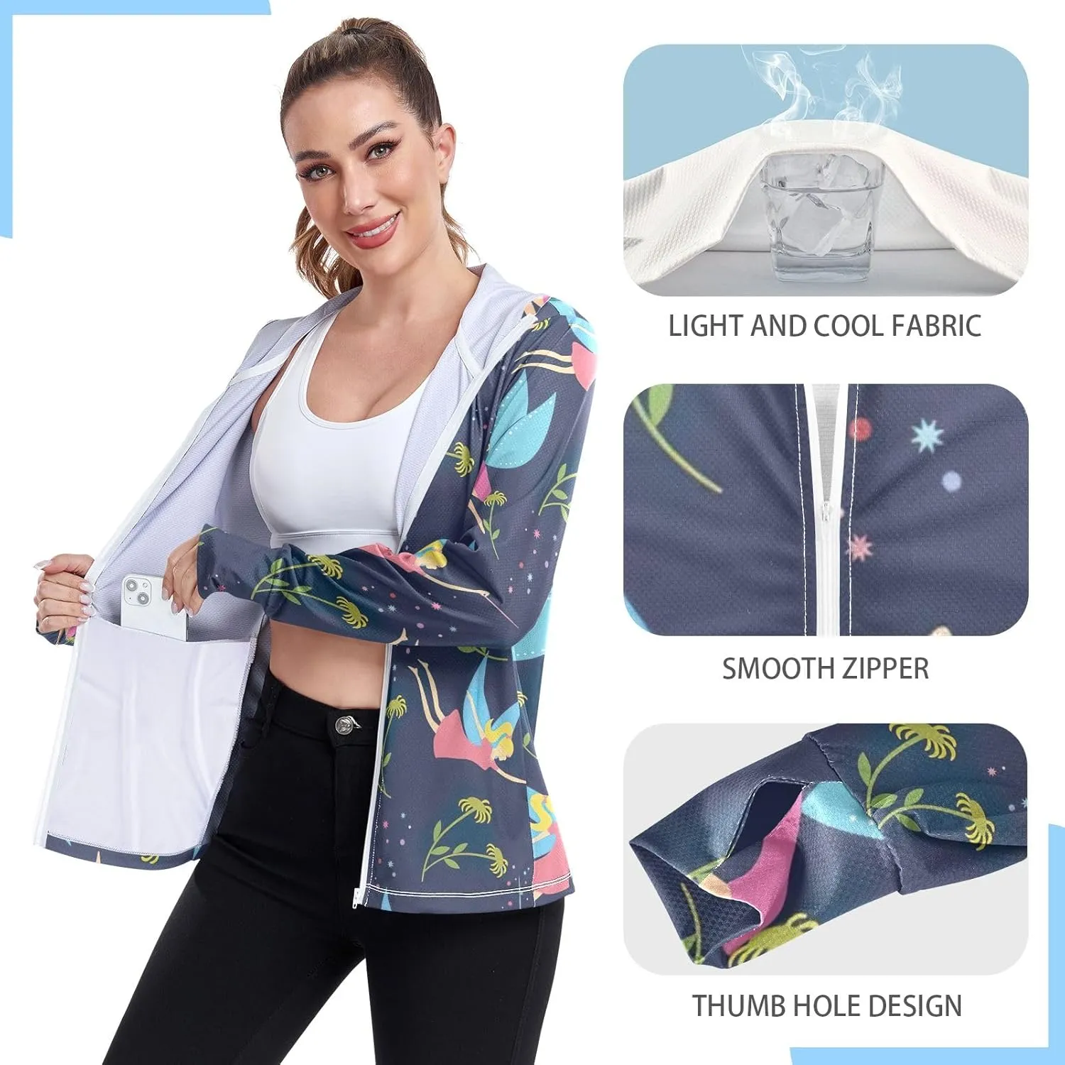 GAIGEO Boho Rainbows Letters Terracotta Women Jacket UPF 50  Upf Clothing Women Cooling Fabric, Thumb Holes, XXL