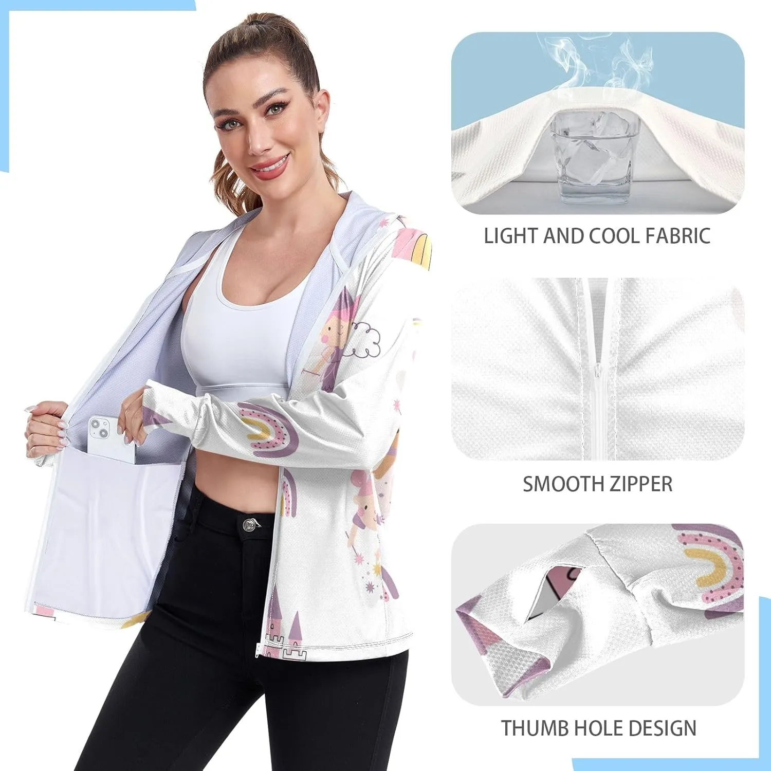 GAIGEO Boho Rainbows Letters Terracotta Women Jacket UPF 50  Upf Clothing Women Cooling Fabric, Thumb Holes, XXL