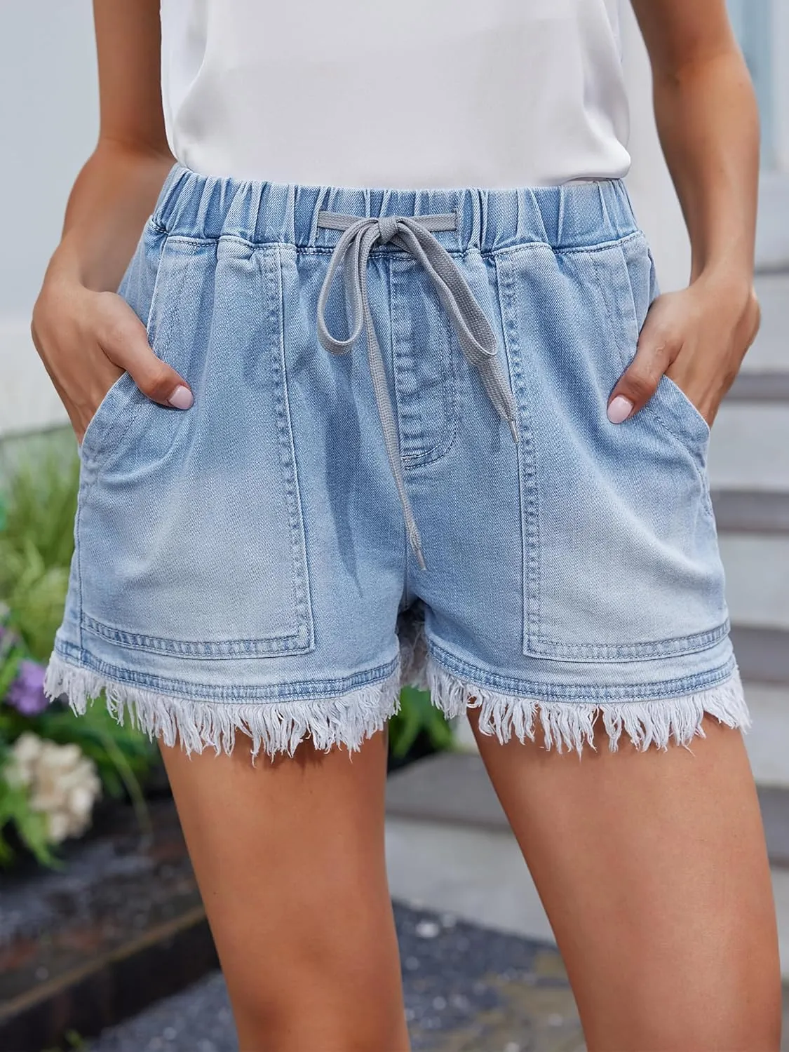 Genleck Jean Shorts for Womens 2025 Denim High Waisted Stretchy Lightweight Cute Jeans Y2K Comfy Casual Drawstring