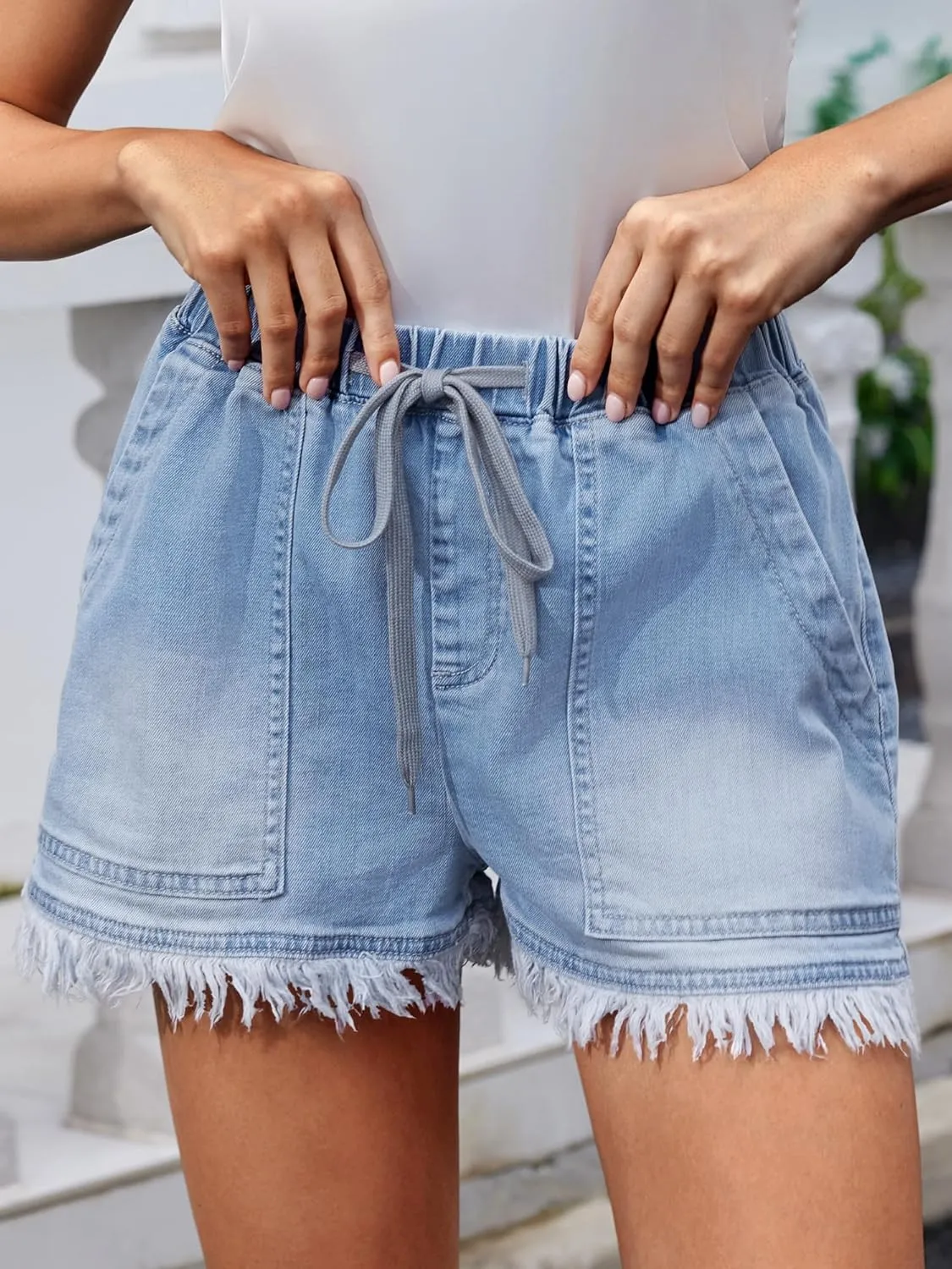 Genleck Jean Shorts for Womens 2025 Denim High Waisted Stretchy Lightweight Cute Jeans Y2K Comfy Casual Drawstring