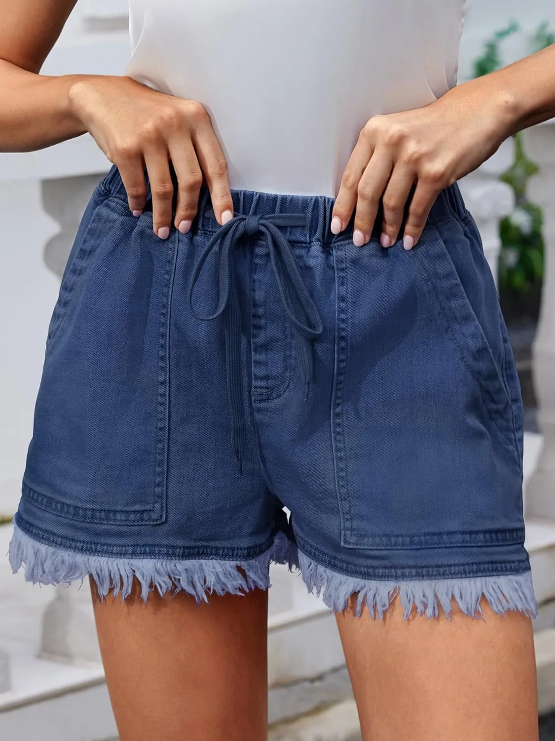 Genleck Jean Shorts for Womens 2025 Denim High Waisted Stretchy Lightweight Cute Jeans Y2K Comfy Casual Drawstring