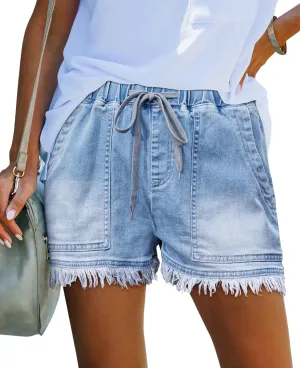 Genleck Jean Shorts for Womens 2025 Denim High Waisted Stretchy Lightweight Cute Jeans Y2K Comfy Casual Drawstring