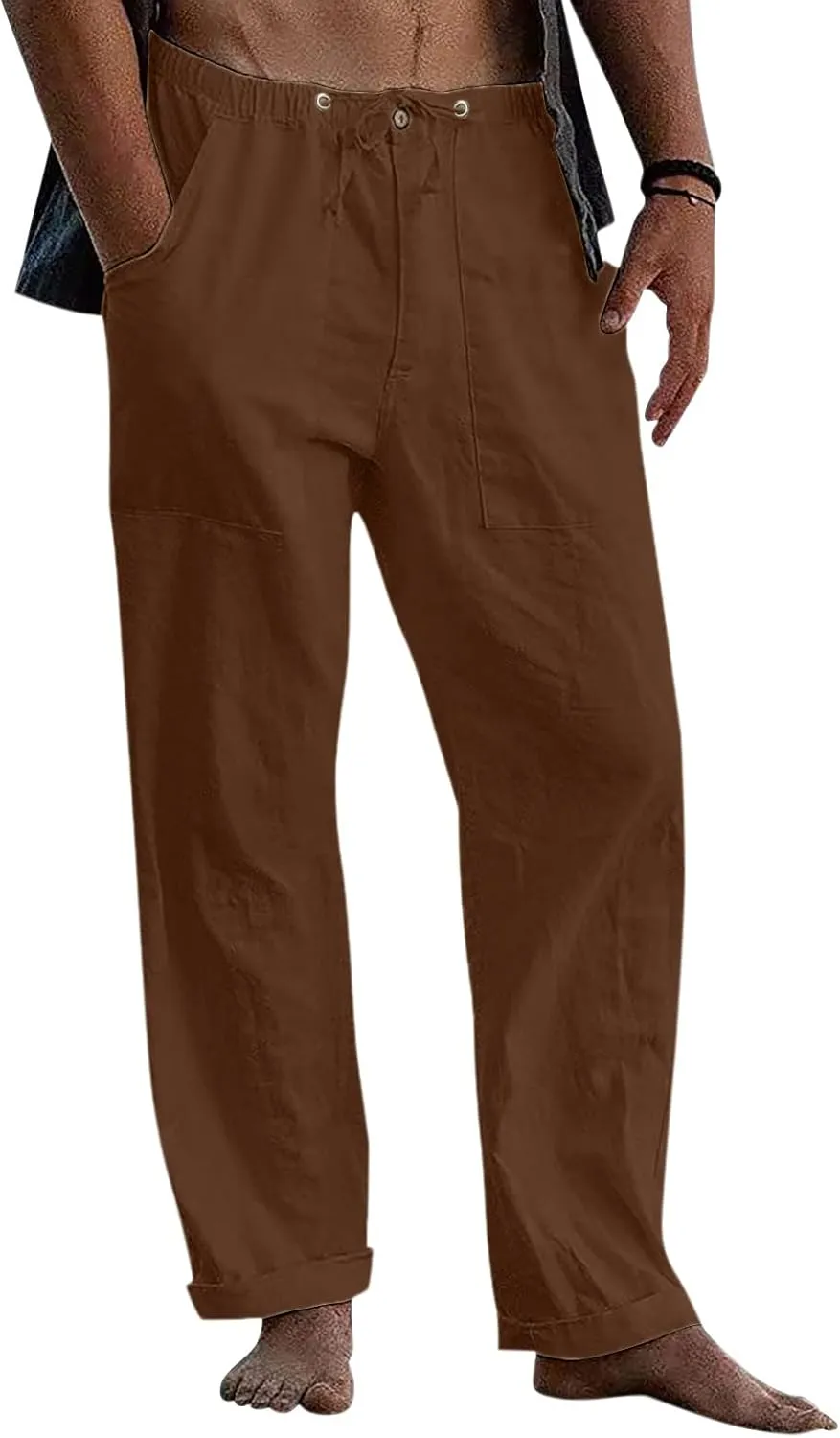 GIERIDUC Men's Sweatpants Open Bottom Baggy Cotton Linen Sweat Pants for Men Lightweight Breathable Lounge Pants with Pockets