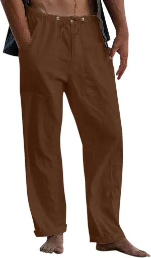 GIERIDUC Men's Sweatpants Open Bottom Baggy Cotton Linen Sweat Pants for Men Lightweight Breathable Lounge Pants with Pockets