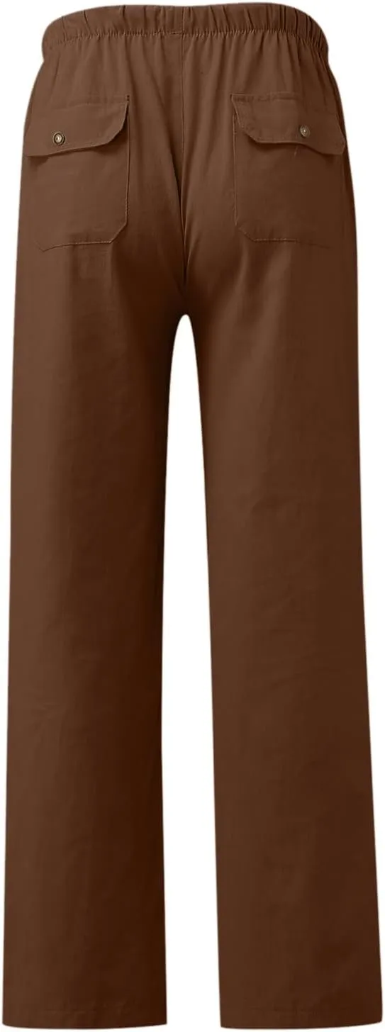 GIERIDUC Men's Sweatpants Open Bottom Baggy Cotton Linen Sweat Pants for Men Lightweight Breathable Lounge Pants with Pockets