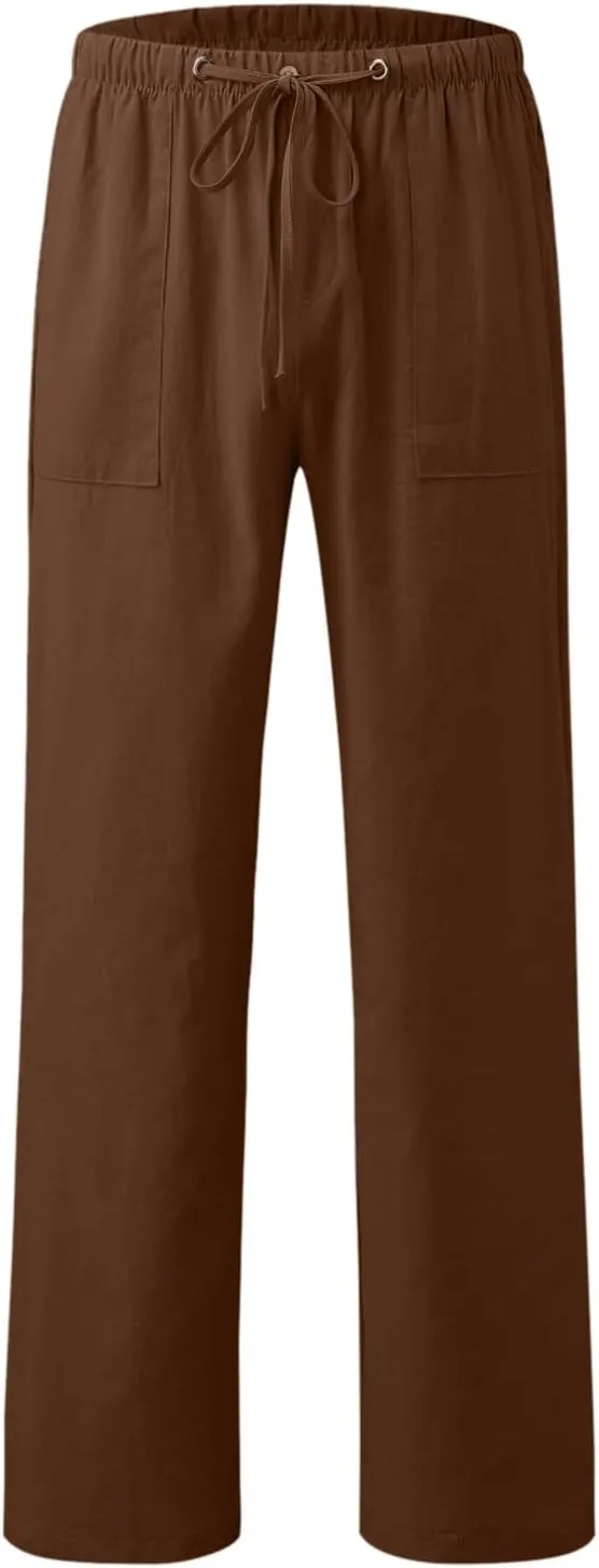 GIERIDUC Men's Sweatpants Open Bottom Baggy Cotton Linen Sweat Pants for Men Lightweight Breathable Lounge Pants with Pockets