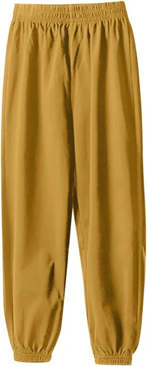 Girls Boys Sweatpants High Elastic Waist Wide Leg Solid Color Pants Breathable Leisure Outdoor Trousers