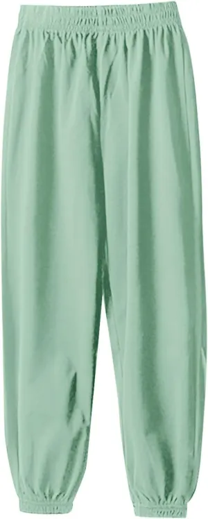 Girls Boys Sweatpants High Elastic Waist Wide Leg Solid Color Pants Breathable Leisure Outdoor Trousers