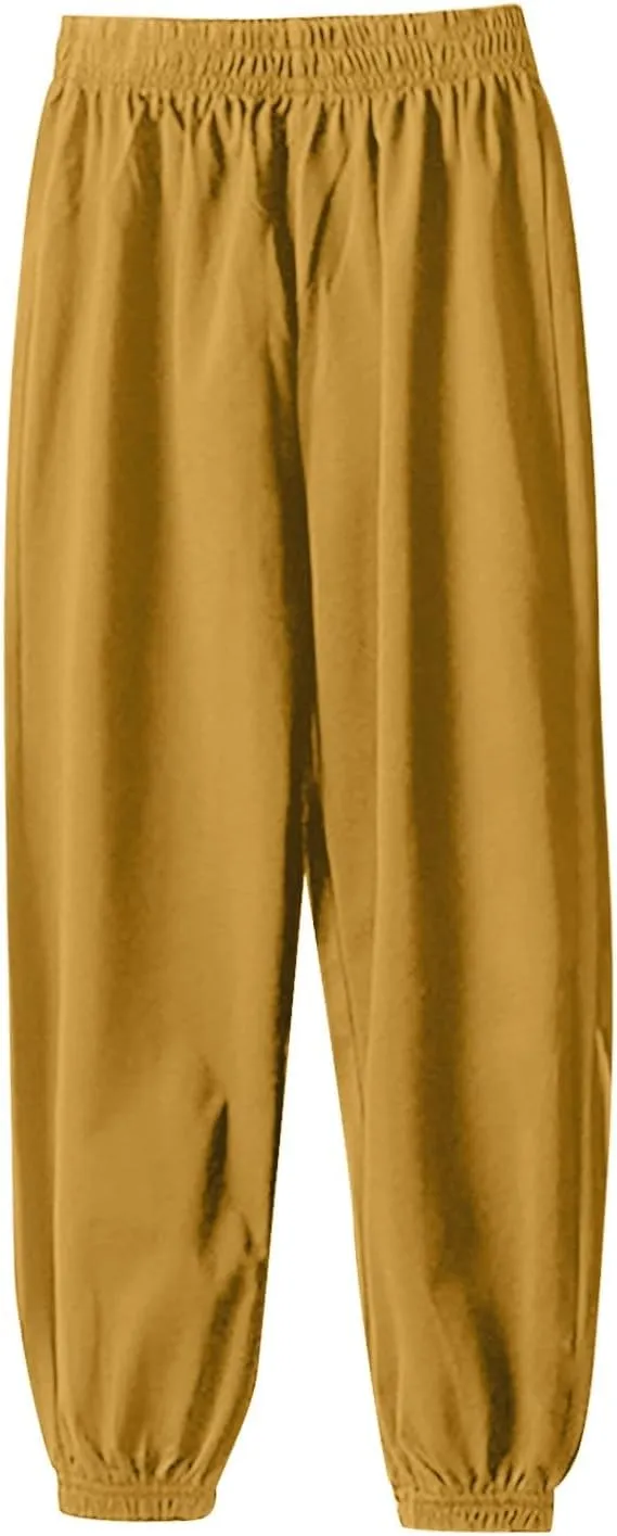 Girls Boys Sweatpants High Elastic Waist Wide Leg Solid Color Pants Breathable Leisure Outdoor Trousers