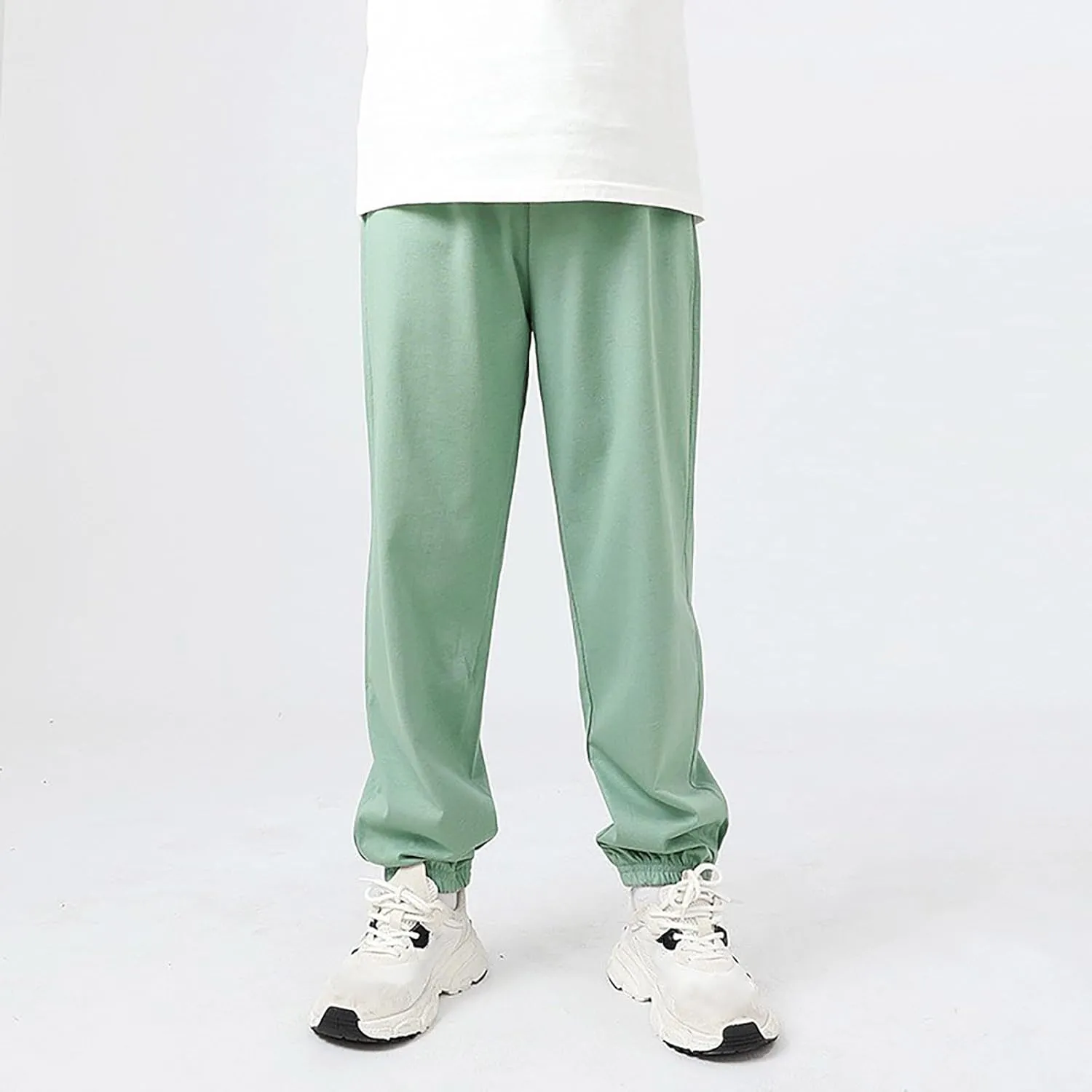 Girls Boys Sweatpants High Elastic Waist Wide Leg Solid Color Pants Breathable Leisure Outdoor Trousers