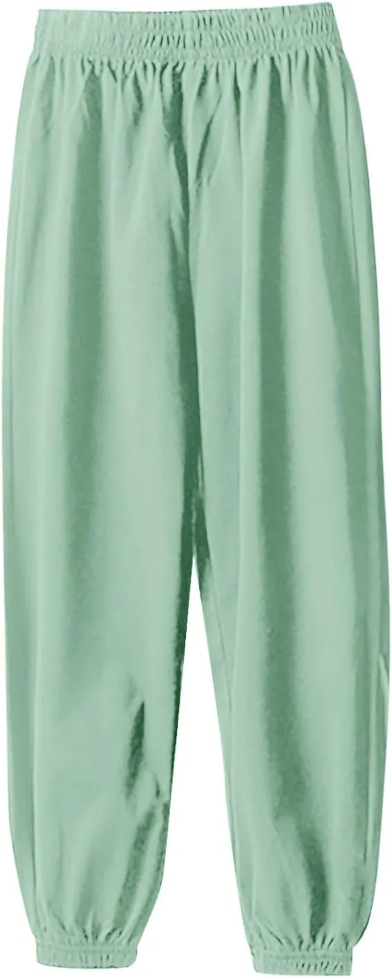 Girls Boys Sweatpants High Elastic Waist Wide Leg Solid Color Pants Breathable Leisure Outdoor Trousers
