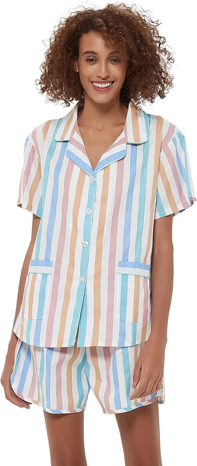 GLOBAL Womens Pajama Set Short Sleeve PJs for Women cotton Pajamas Summer Sleepwear