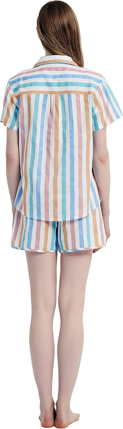 GLOBAL Womens Pajama Set Short Sleeve PJs for Women cotton Pajamas Summer Sleepwear