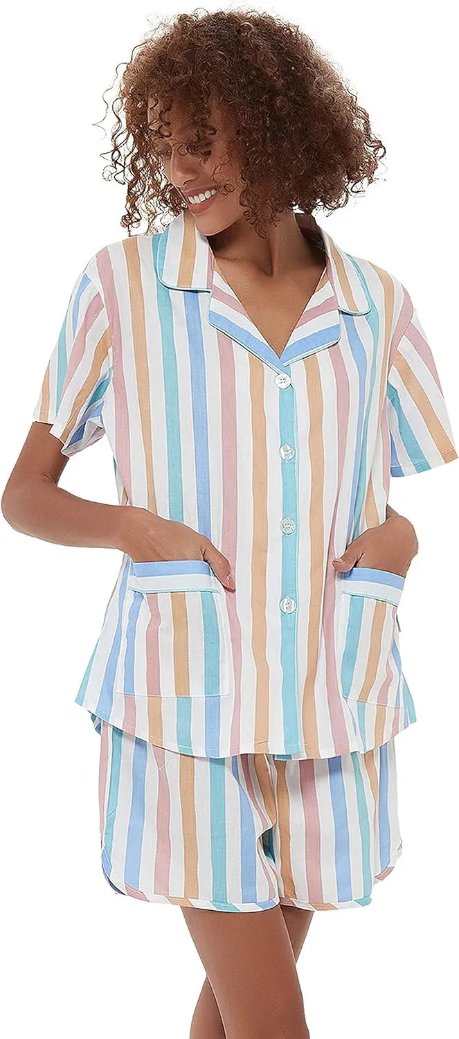 GLOBAL Womens Pajama Set Short Sleeve PJs for Women cotton Pajamas Summer Sleepwear