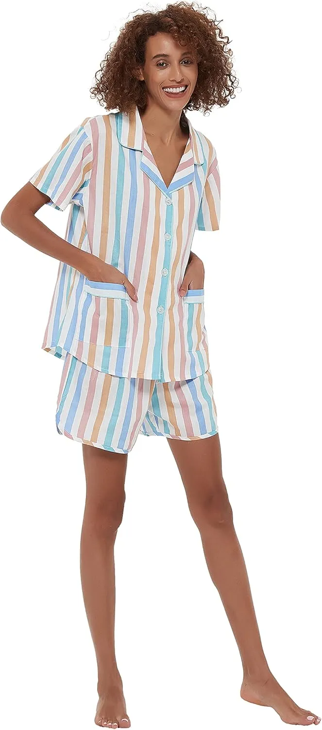 GLOBAL Womens Pajama Set Short Sleeve PJs for Women cotton Pajamas Summer Sleepwear