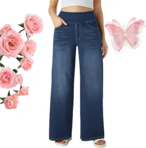 Grevela Pull Up Jeans, Grevela Stretch Jeans, High Waisted Multiple Pockets Wide Leg Washed Stretchy Knit Casual Jean