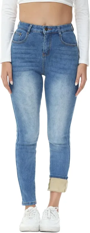 GUNLIRE Women's Fleeced Lined Jeans Winter Skinny Fit High Waisted Thicken Stretch Thermal Warm Pants
