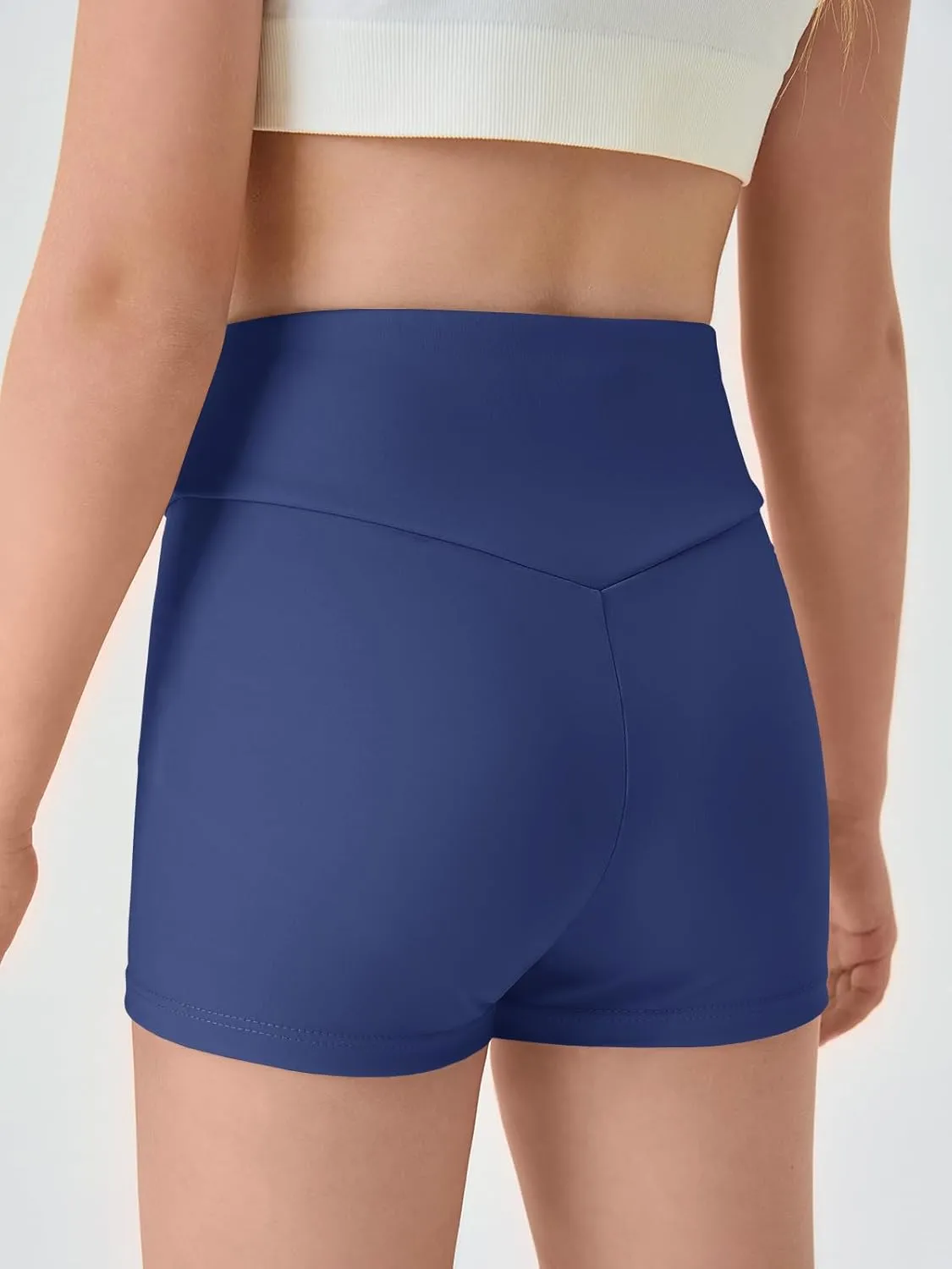 Haloumoning Girls Athletic Ruched V-Waist Shorts Kids Workout Yoga Dance Shorts Active Gymnastics Shorts