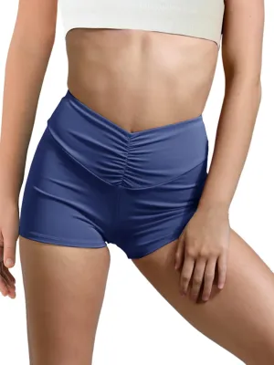 Haloumoning Girls Athletic Ruched V-Waist Shorts Kids Workout Yoga Dance Shorts Active Gymnastics Shorts