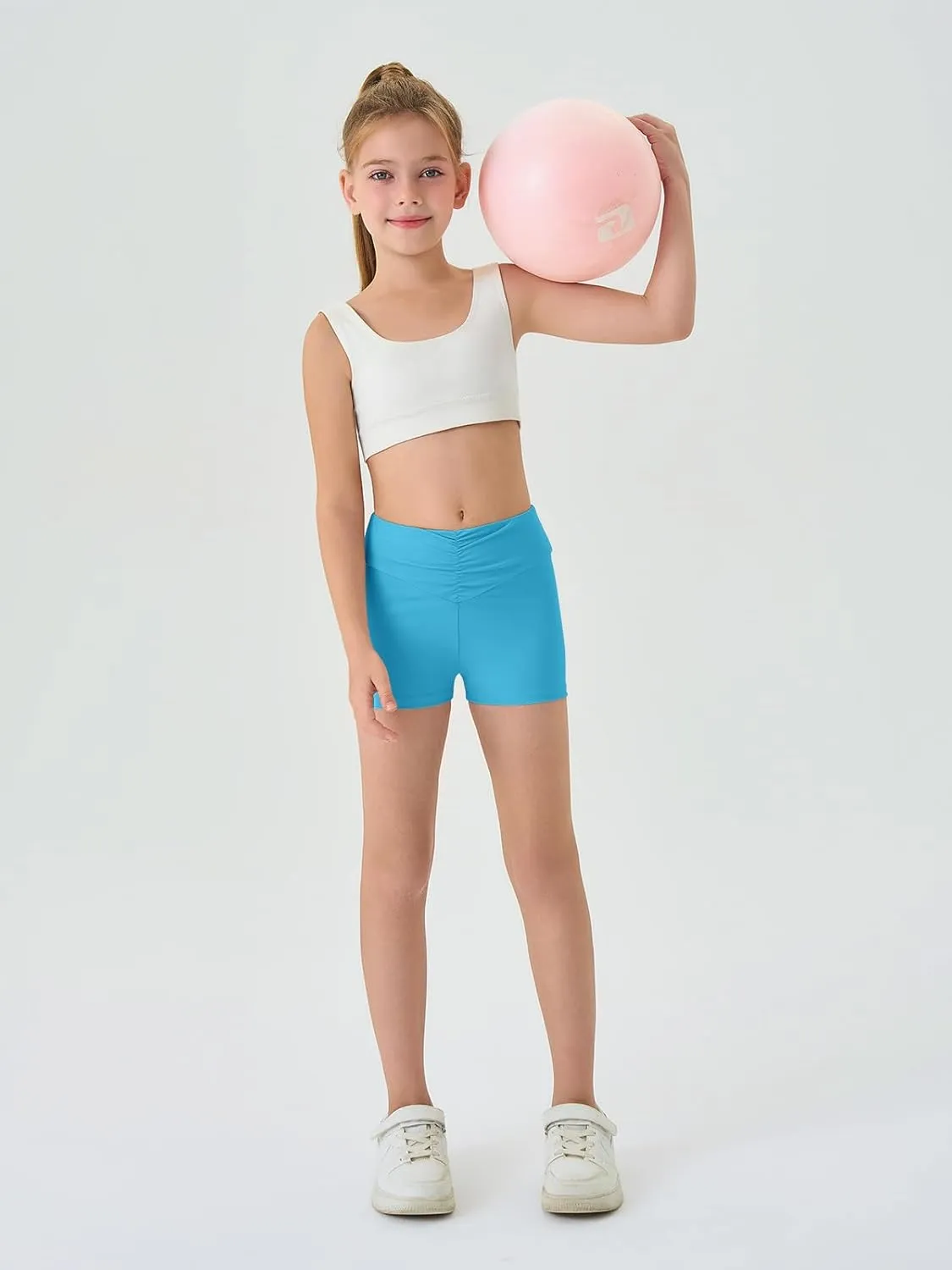Haloumoning Girls Athletic Ruched V-Waist Shorts Kids Workout Yoga Dance Shorts Active Gymnastics Shorts