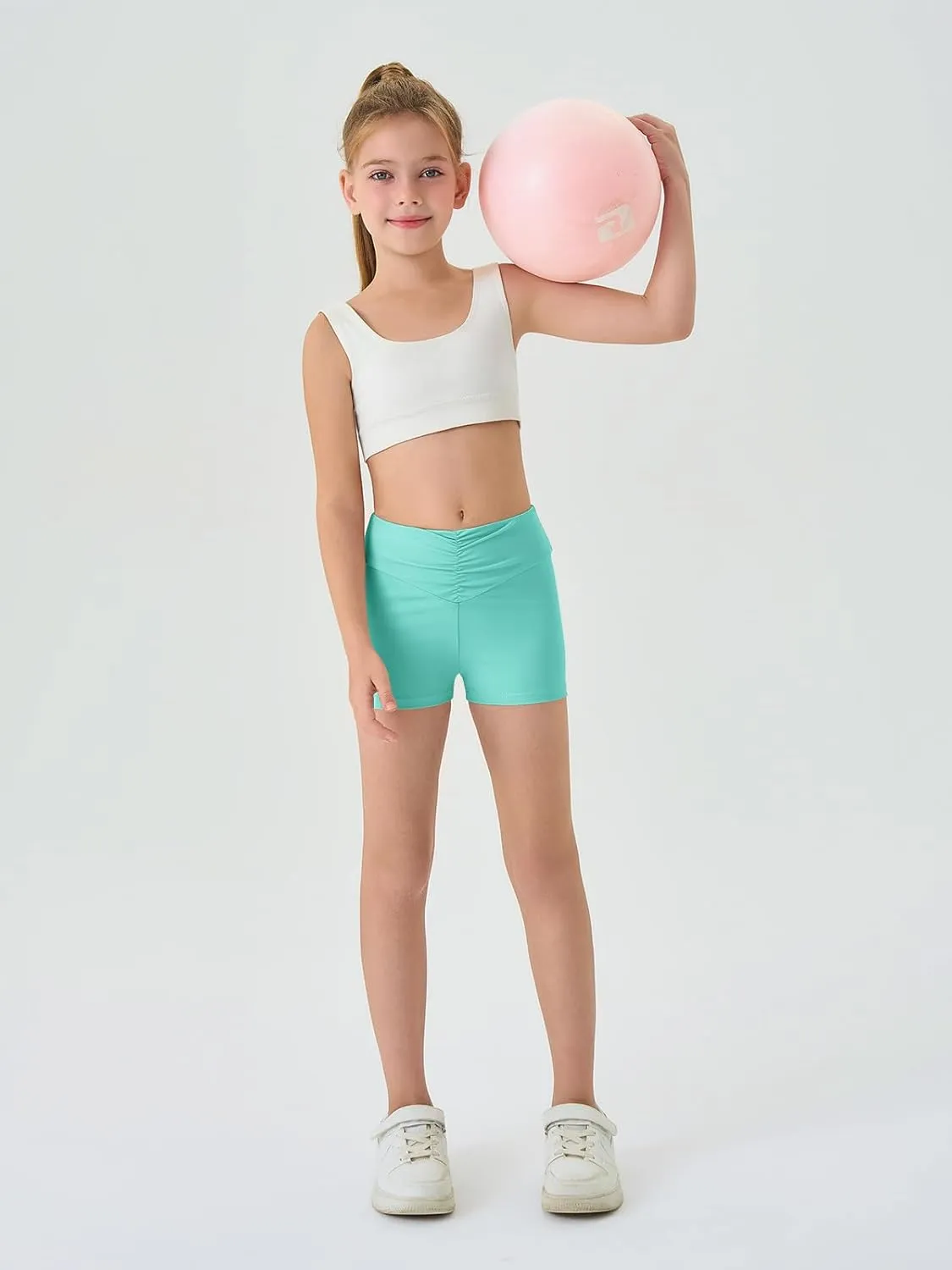 Haloumoning Girls Athletic Ruched V-Waist Shorts Kids Workout Yoga Dance Shorts Active Gymnastics Shorts